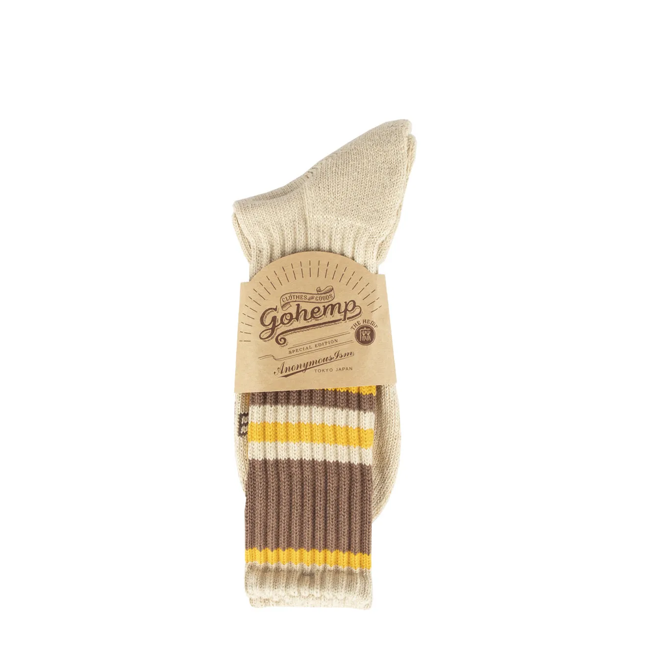 Anonymous Ism Gohemp Random Stripe Pile Crew Socks Brown