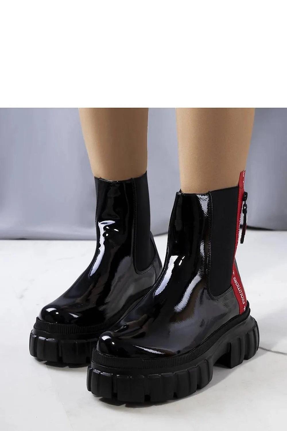 Black patent leather ankle boots