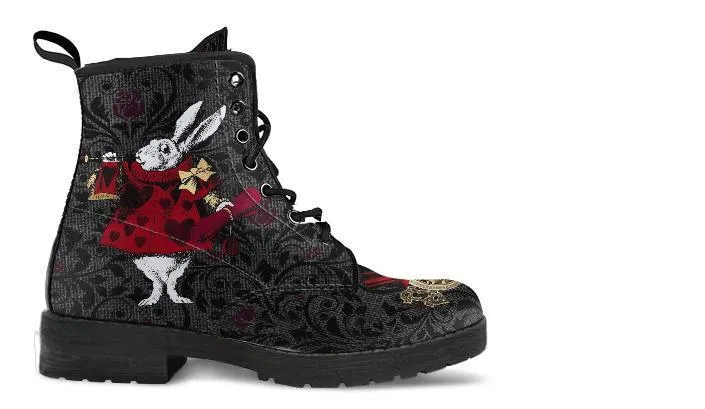 Combat Boots - Alice in Wonderland Gifts #35 | Women's Black Hipster Boots, Vegan Leather Lace Up Boots, Handmade Lace Up Boots, Custom Shoes