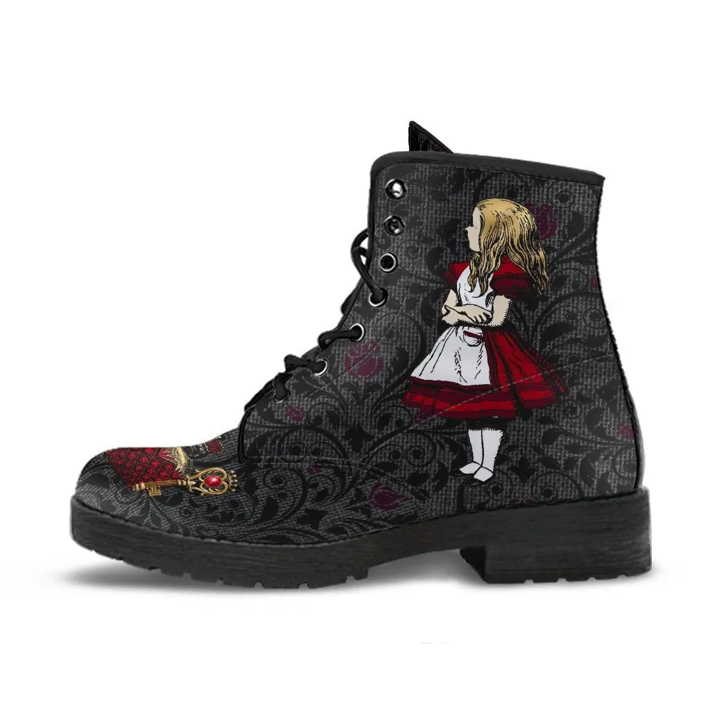 Combat Boots - Alice in Wonderland Gifts #35 | Women's Black Hipster Boots, Vegan Leather Lace Up Boots, Handmade Lace Up Boots, Custom Shoes