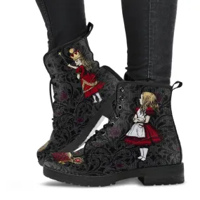 Combat Boots - Alice in Wonderland Gifts #35 | Women's Black Hipster Boots, Vegan Leather Lace Up Boots, Handmade Lace Up Boots, Custom Shoes
