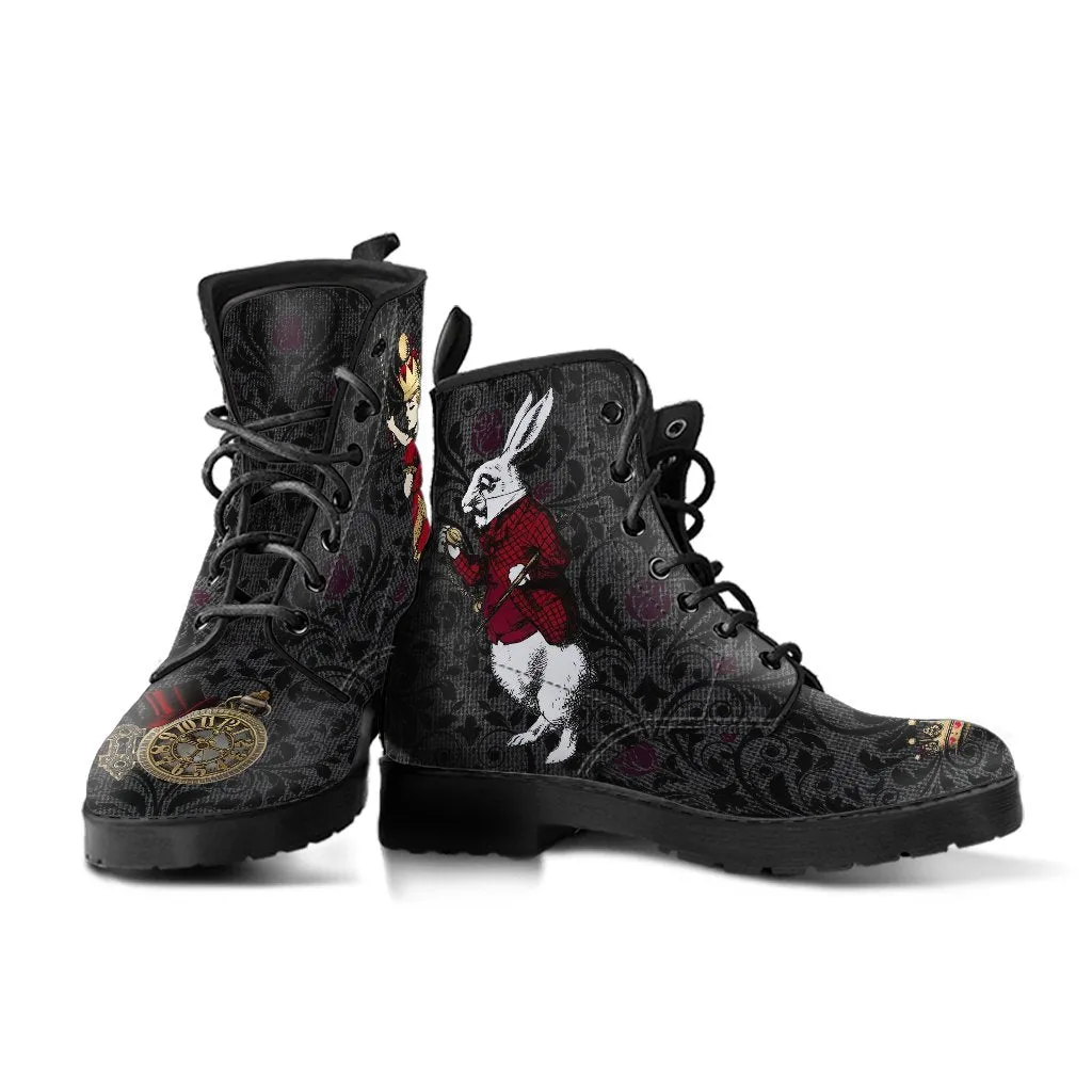 Combat Boots - Alice in Wonderland Gifts #35 | Women's Black Hipster Boots, Vegan Leather Lace Up Boots, Handmade Lace Up Boots, Custom Shoes