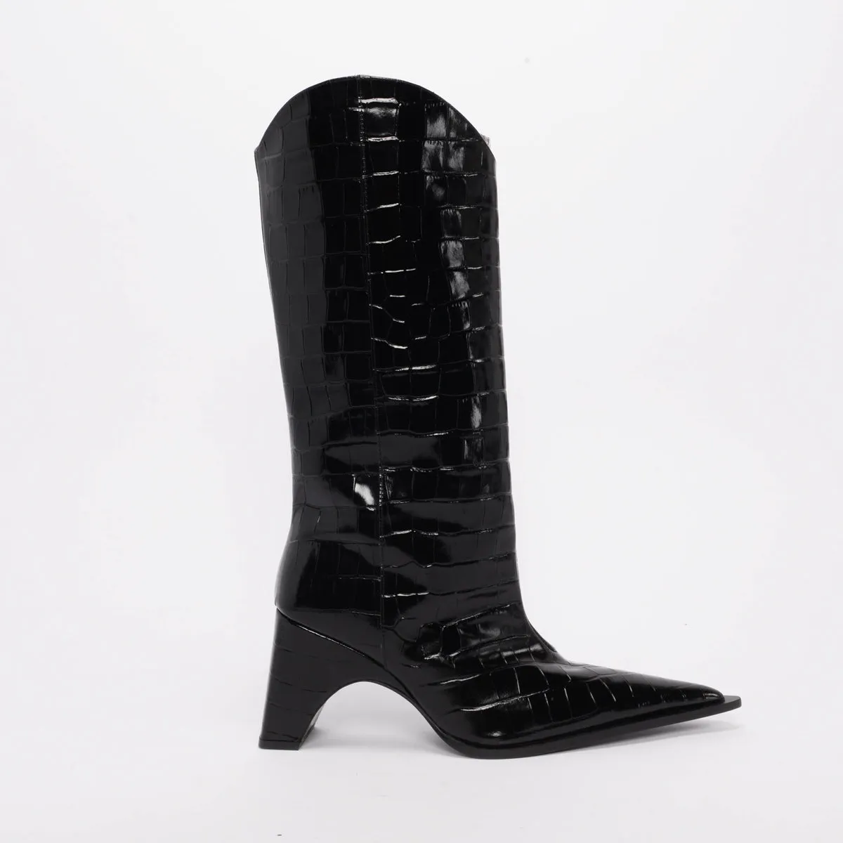 Coperni Black Croc Embossed Bridge Cowboy Boots 40