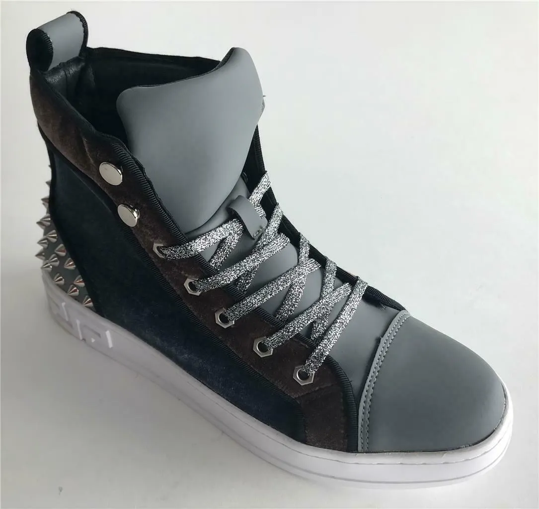 Encore Fiesso Men's Fashion High Top Sneakers with Spikes Grey FI 2348