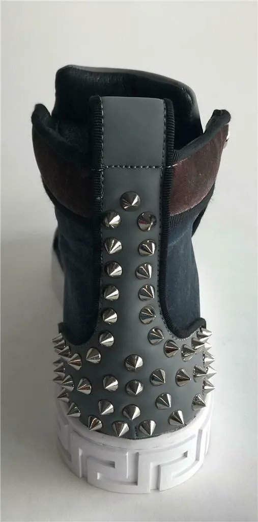Encore Fiesso Men's Fashion High Top Sneakers with Spikes Grey FI 2348