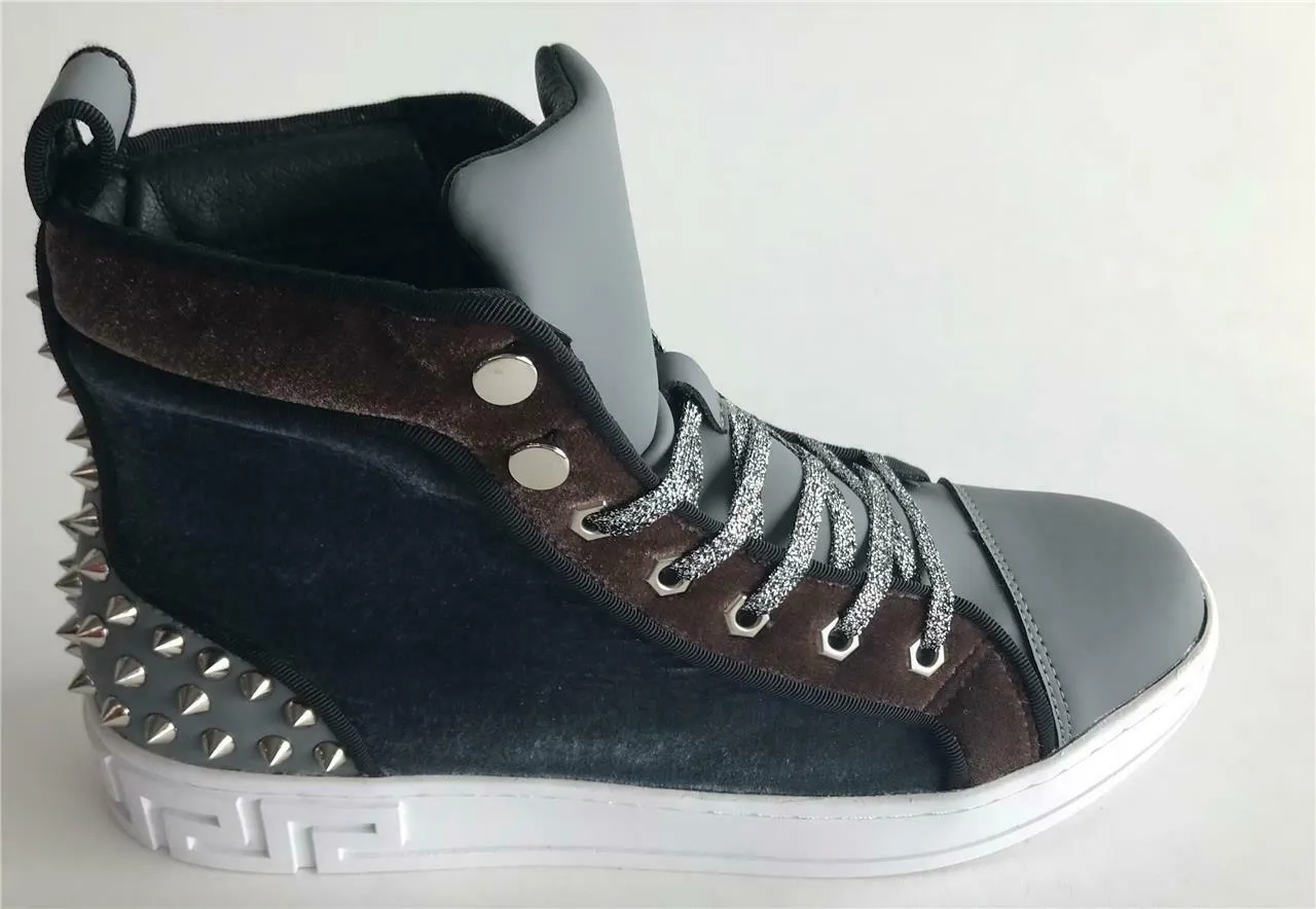 Encore Fiesso Men's Fashion High Top Sneakers with Spikes Grey FI 2348