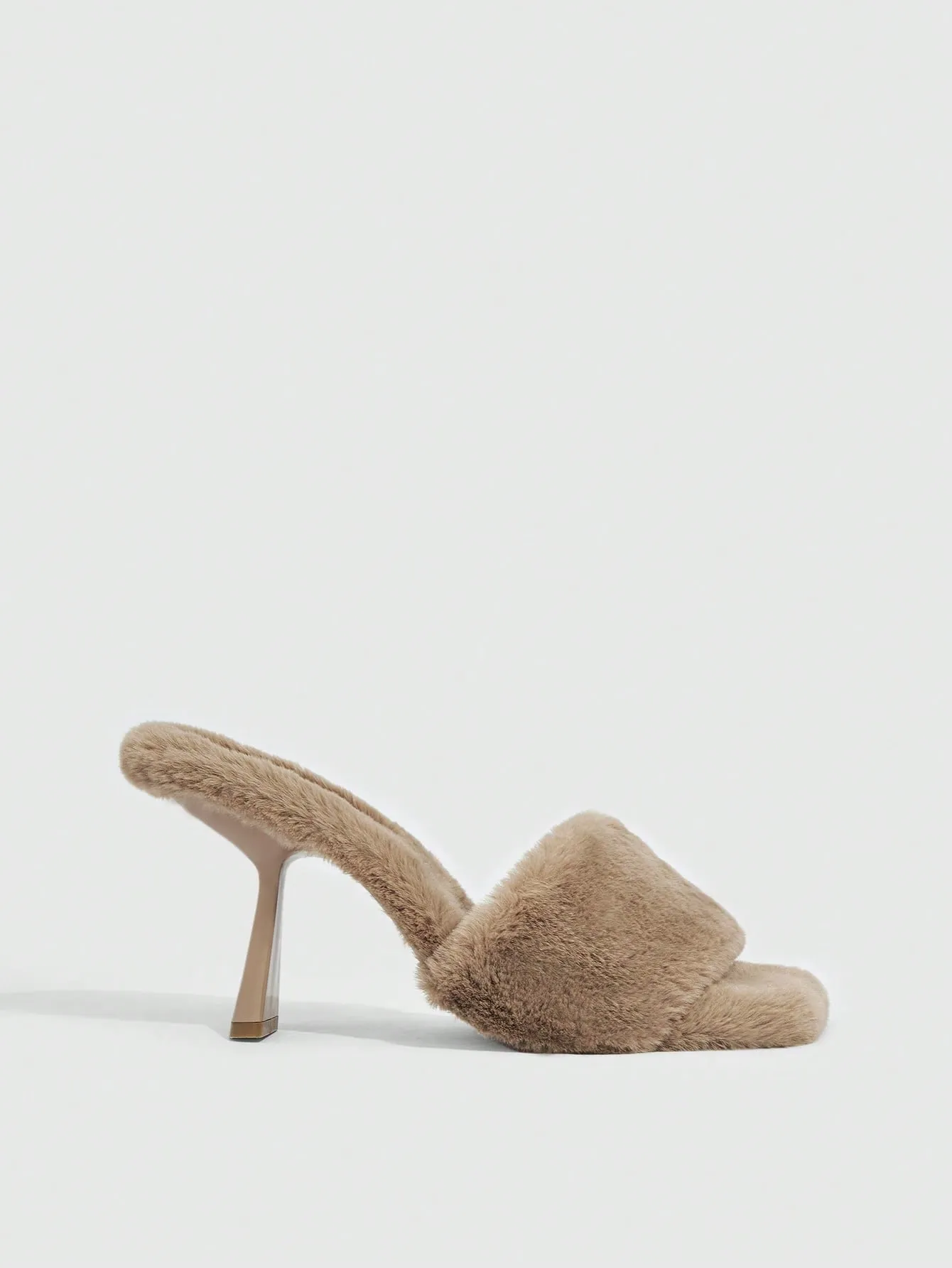 Faux Fur Mule Heeled Sandals