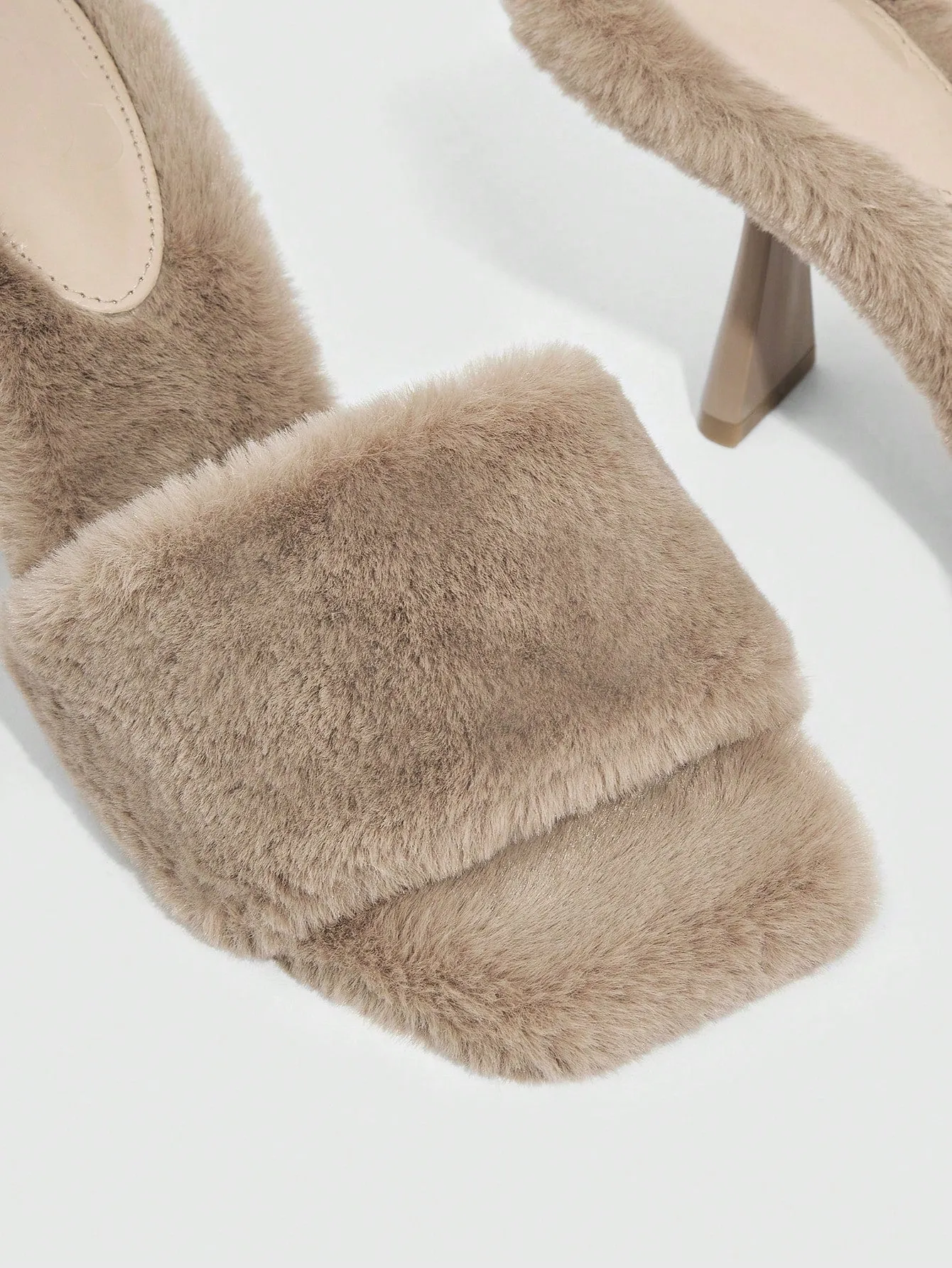 Faux Fur Mule Heeled Sandals