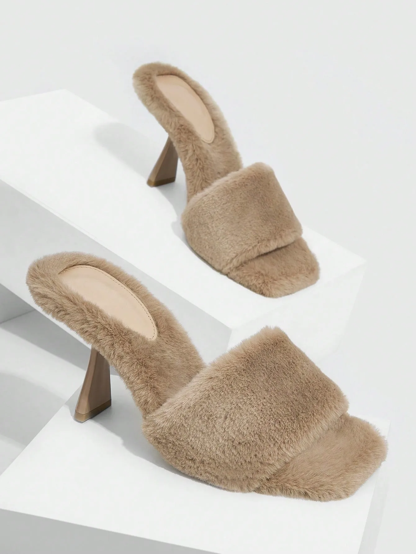 Faux Fur Mule Heeled Sandals