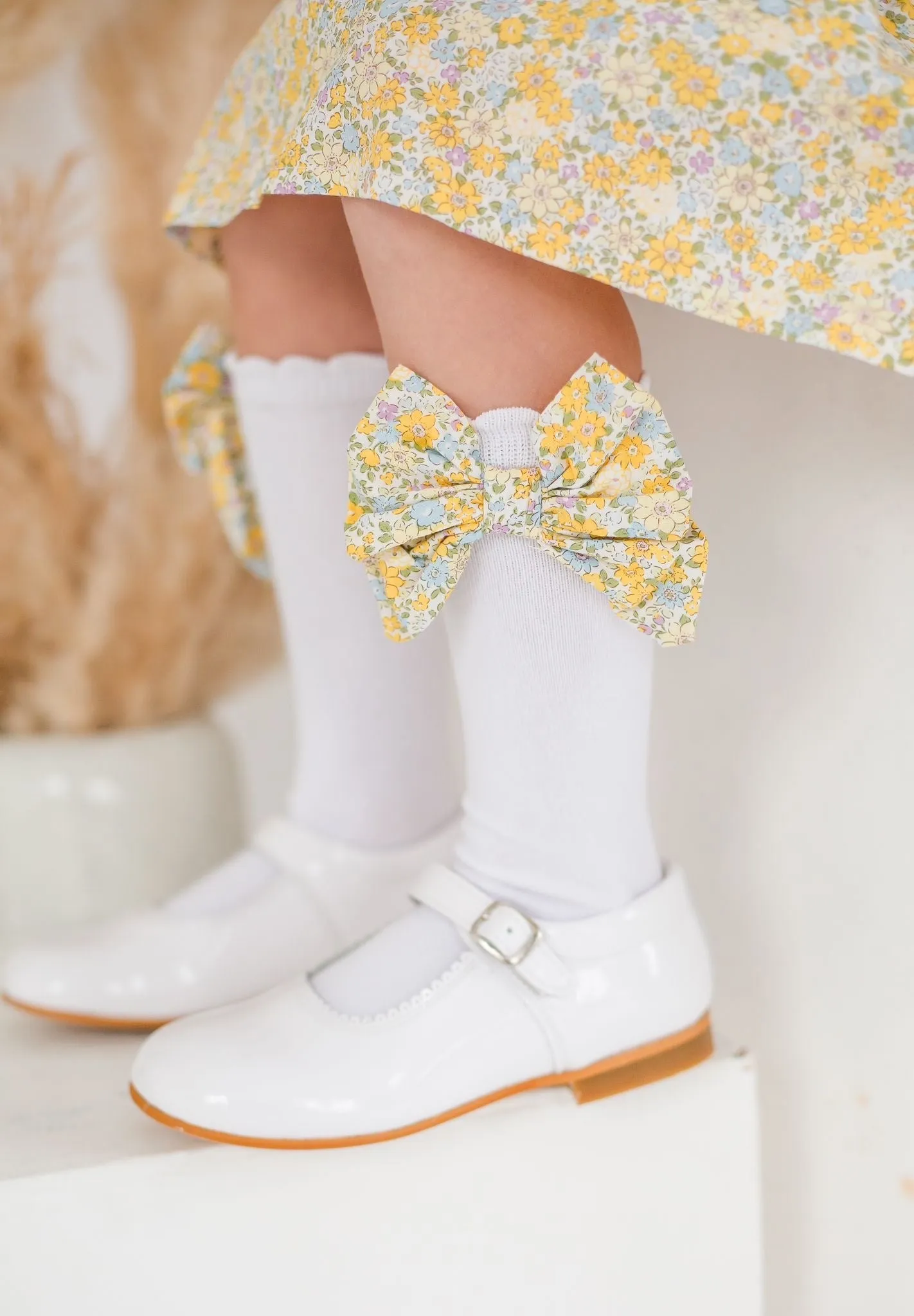 Girls Lemon Ditsy Bow Socks