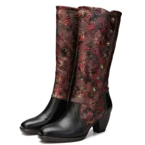 Handmade Embossed Print Rivet Plush Zip Boots