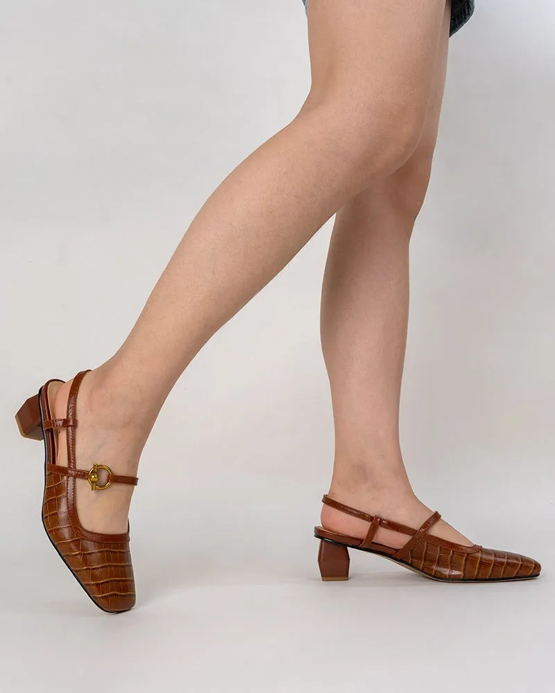 Metal Buckle Cutout Slingback Sandals