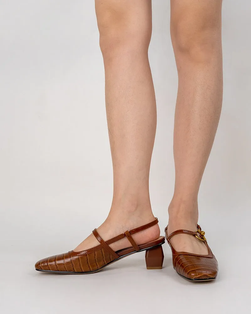 Metal Buckle Cutout Slingback Sandals