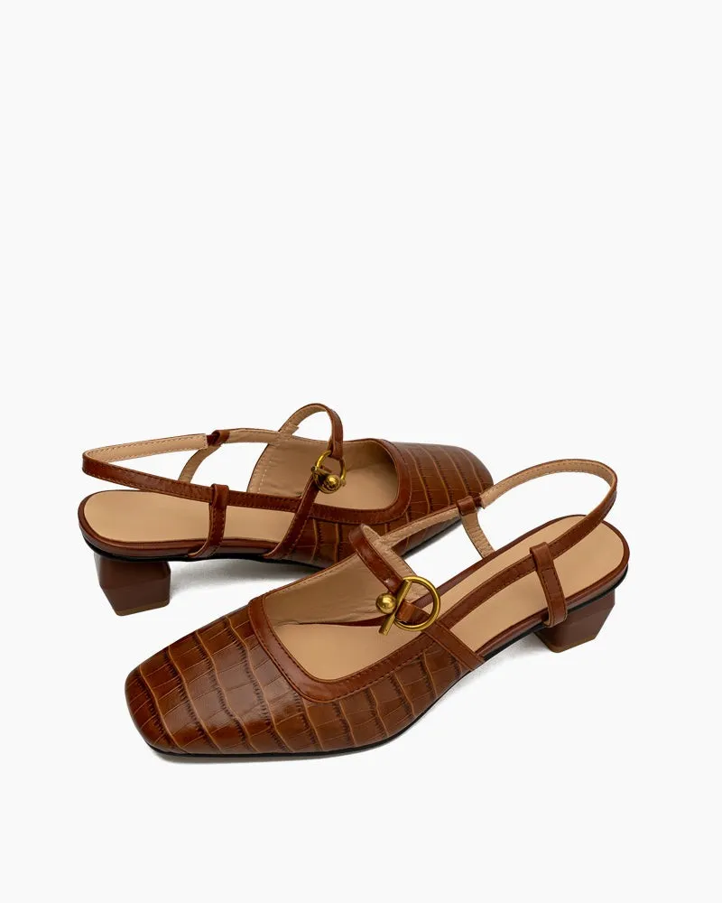 Metal Buckle Cutout Slingback Sandals