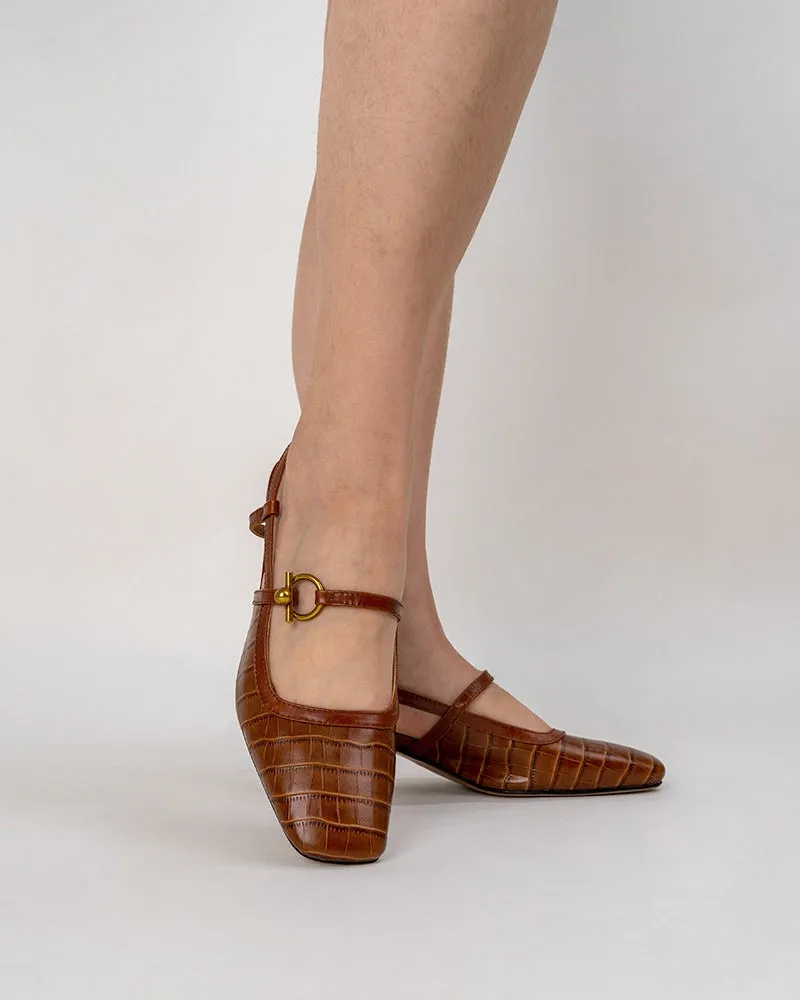 Metal Buckle Cutout Slingback Sandals
