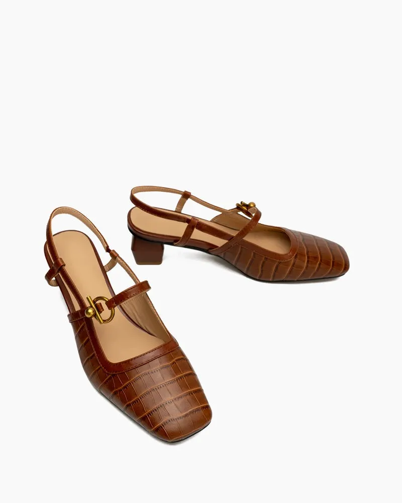 Metal Buckle Cutout Slingback Sandals