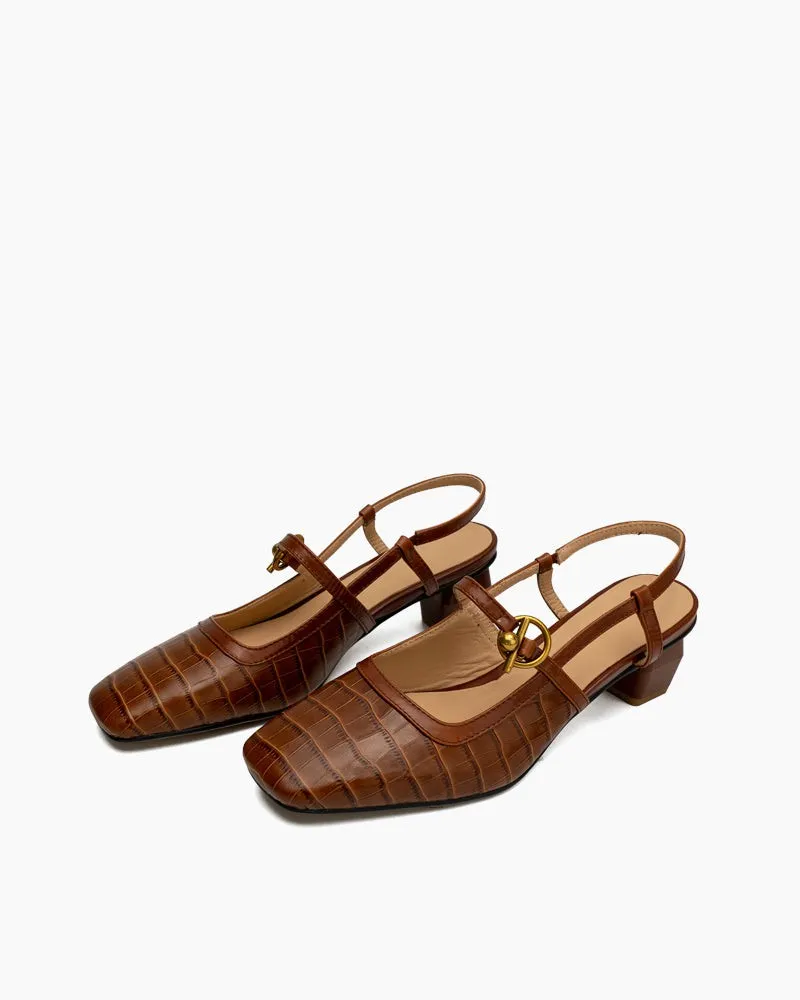 Metal Buckle Cutout Slingback Sandals