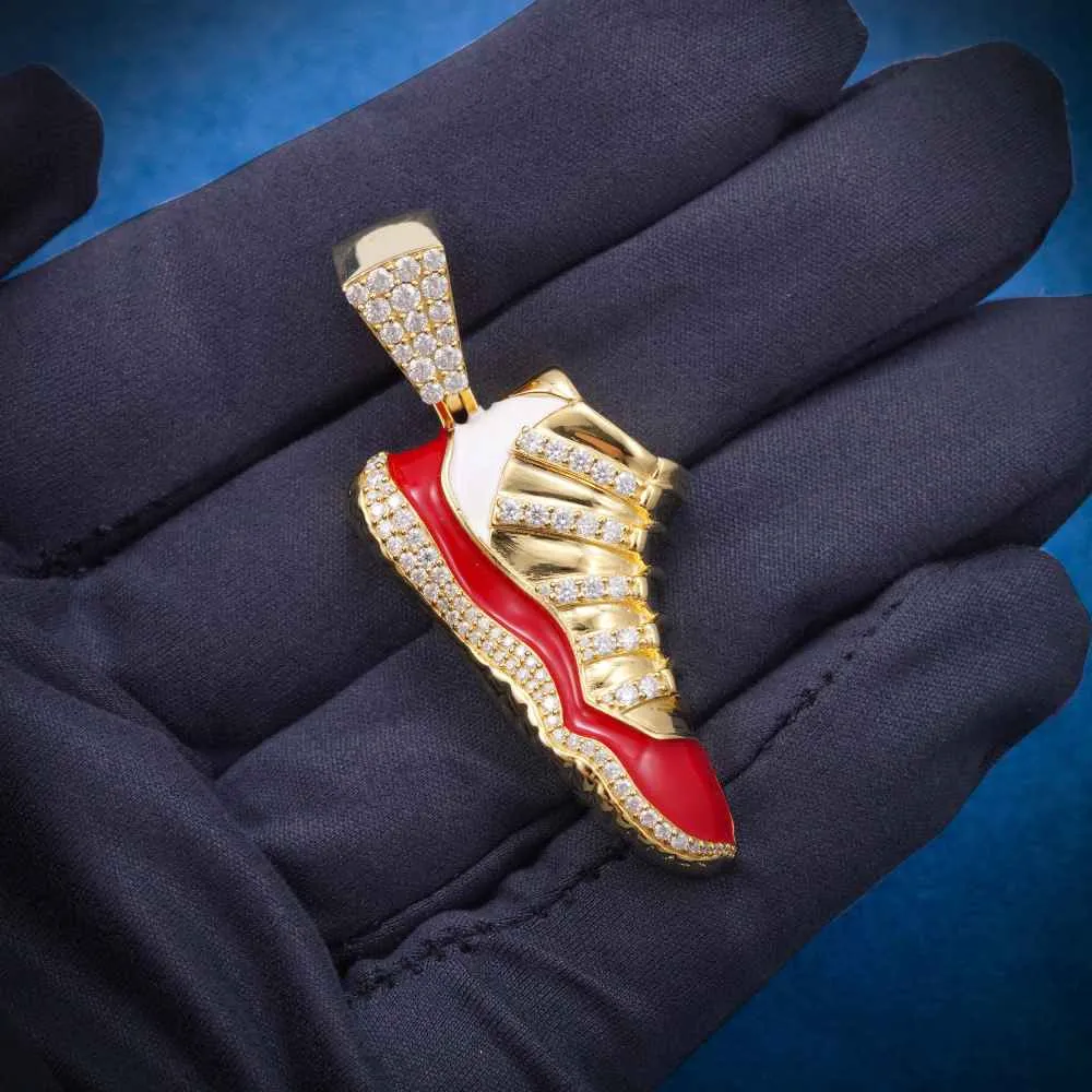 Moissanite Enamel Sneaker Pendant 14K Gold