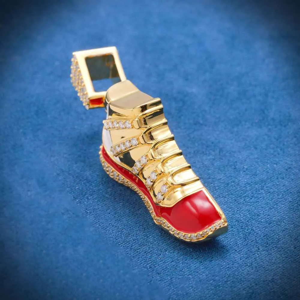 Moissanite Enamel Sneaker Pendant 14K Gold