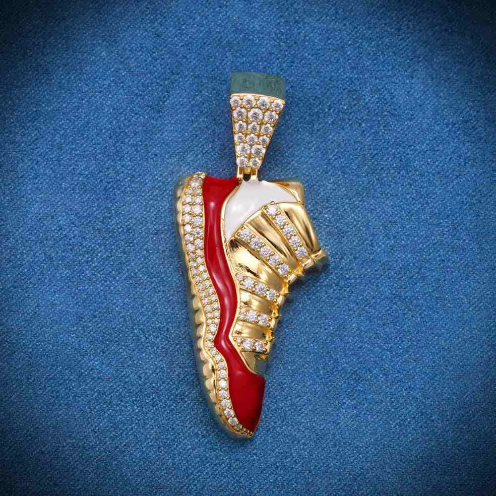 Moissanite Enamel Sneaker Pendant 14K Gold