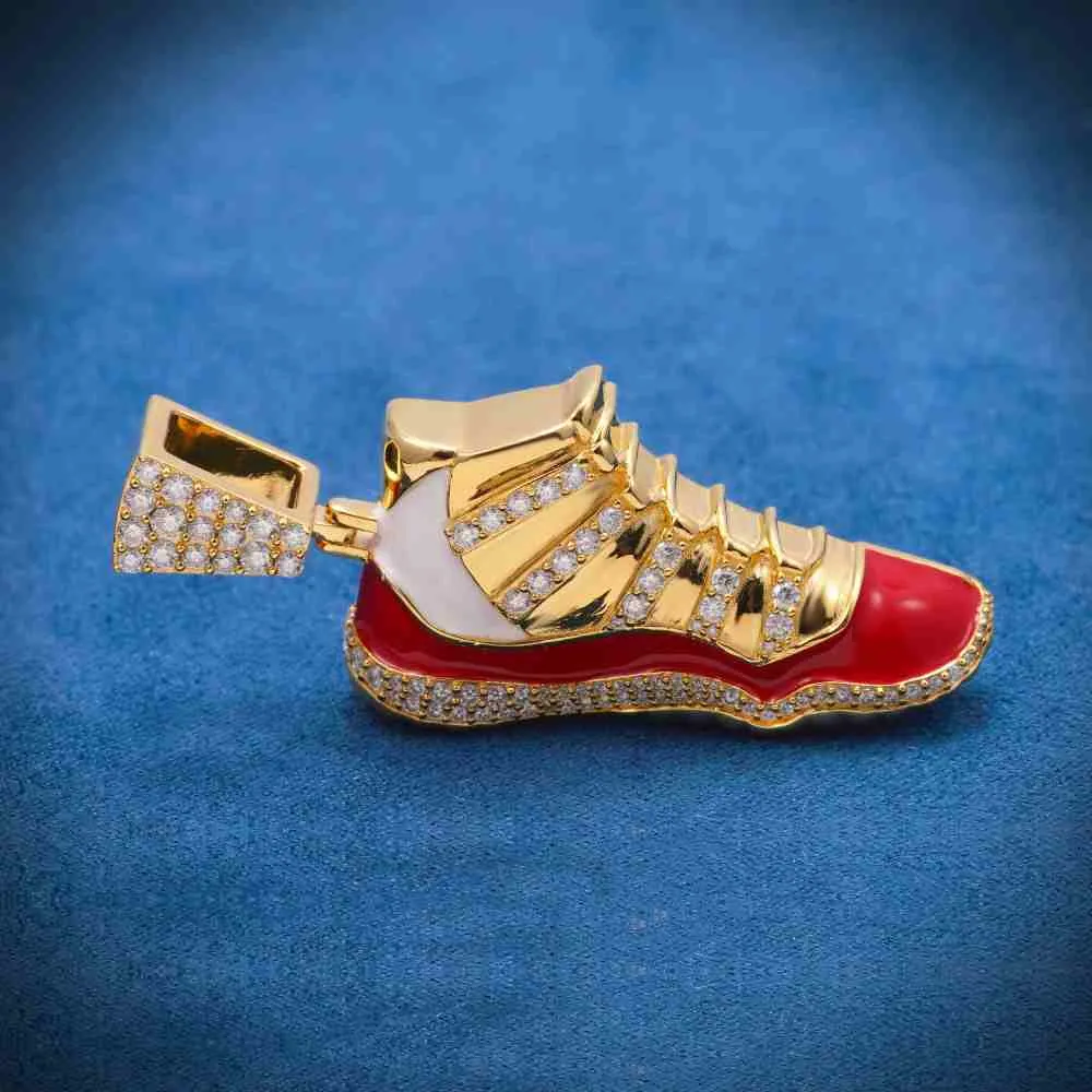 Moissanite Enamel Sneaker Pendant 14K Gold