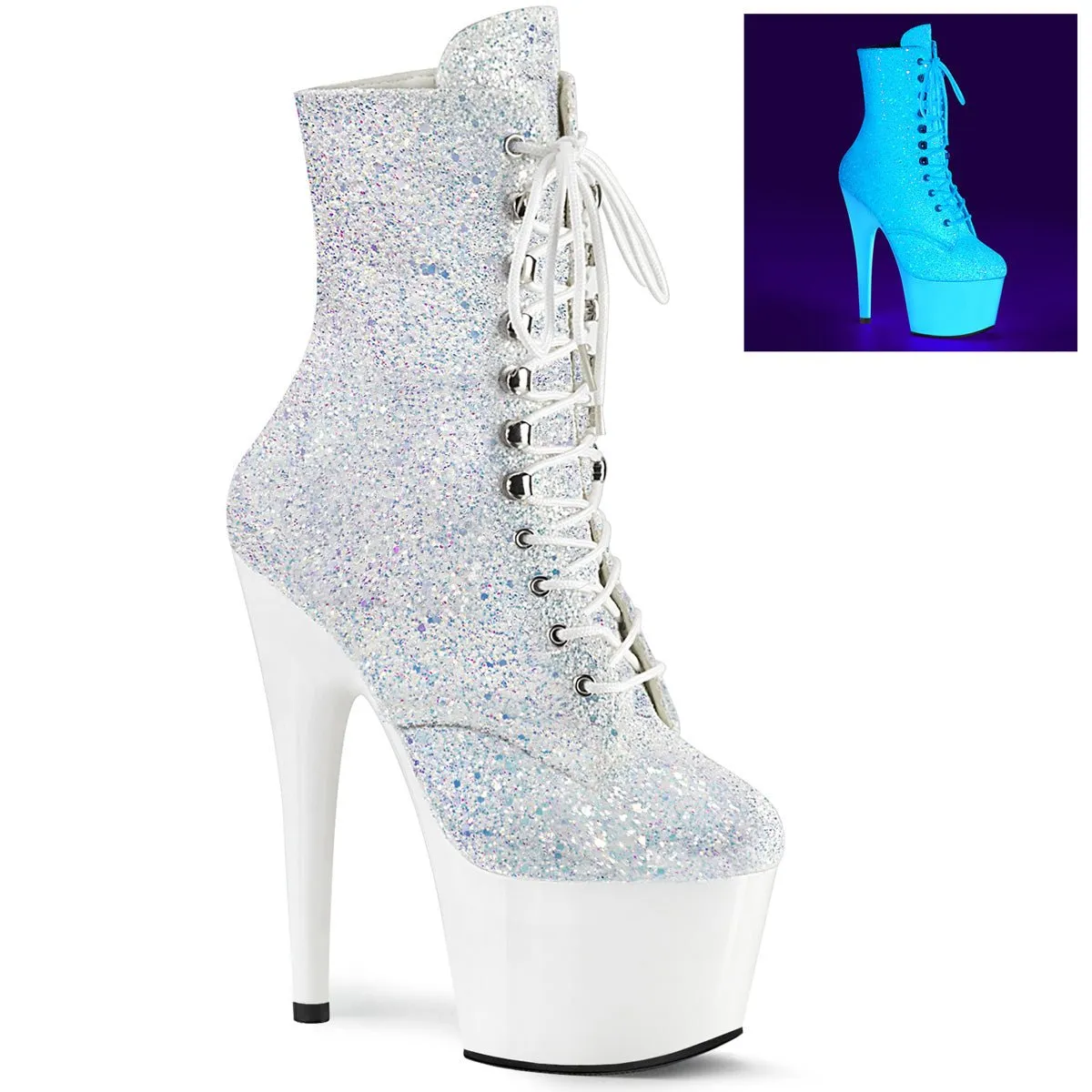 Pleaser Adore 1020LG Womens 7" Heel, Platform Front Lace Pole Dance Ankle Boots