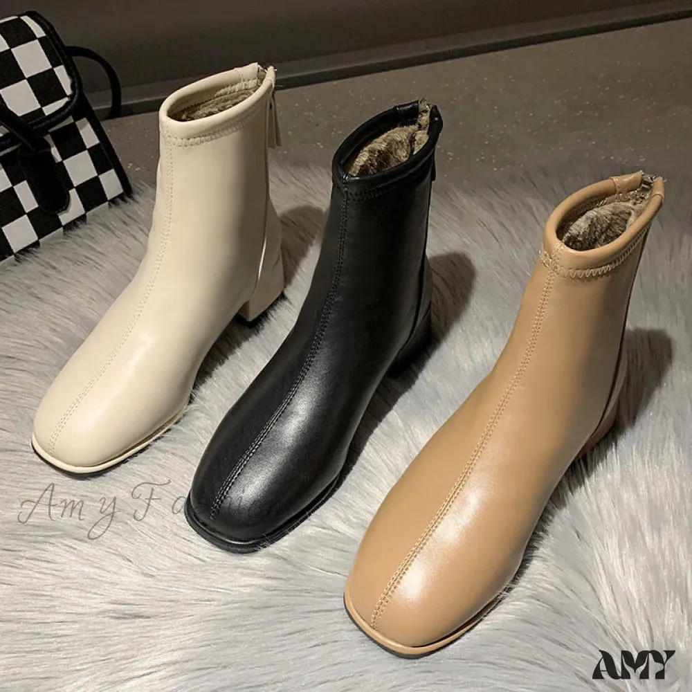 Plus Size Fashion Slim Chunky Fleece Short Martin Stylish British Autumn Winter Boots Shoes
