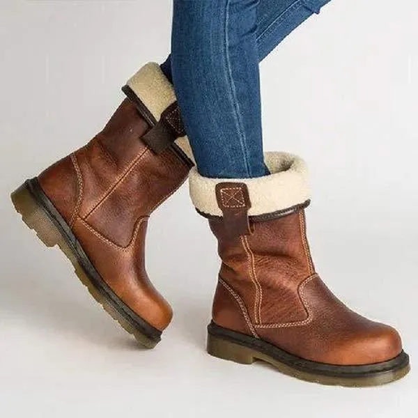 Women'S Retro Flat All-Match Mid-Cut Rider Boots 66179906C
