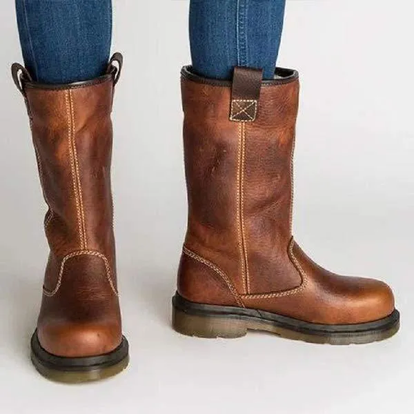 Women'S Retro Flat All-Match Mid-Cut Rider Boots 66179906C