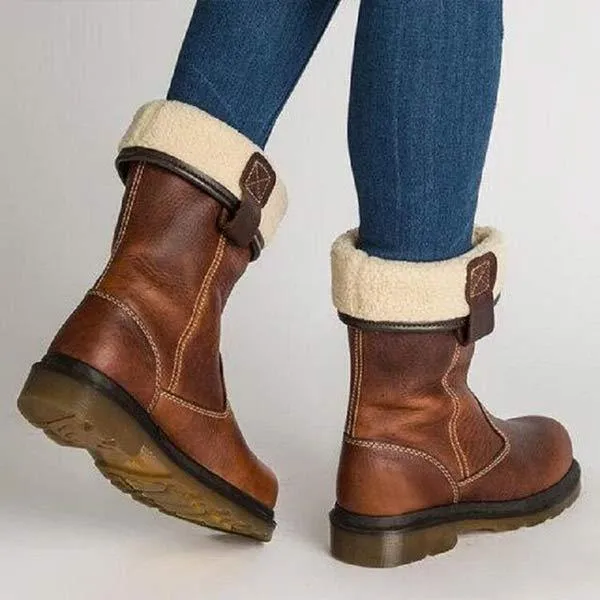 Women'S Retro Flat All-Match Mid-Cut Rider Boots 66179906C